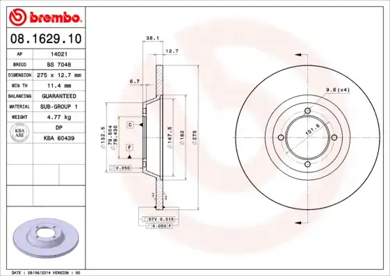 Remschijven Brembo 08.1629.10 Groothandel