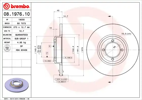 Remschijven Brembo 08.1976.10 Beperkte Voorraad