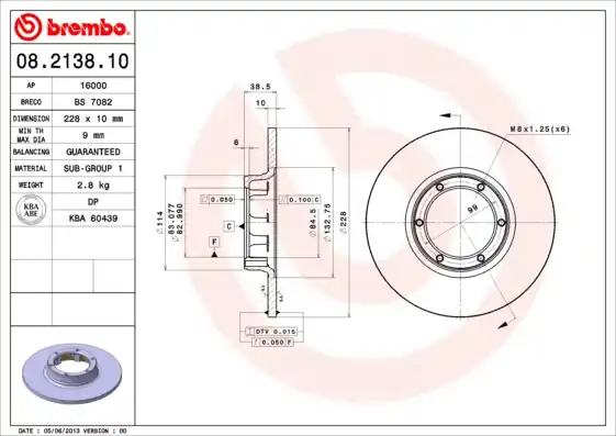 Remschijven Brembo 08.2138.10 Authentiek