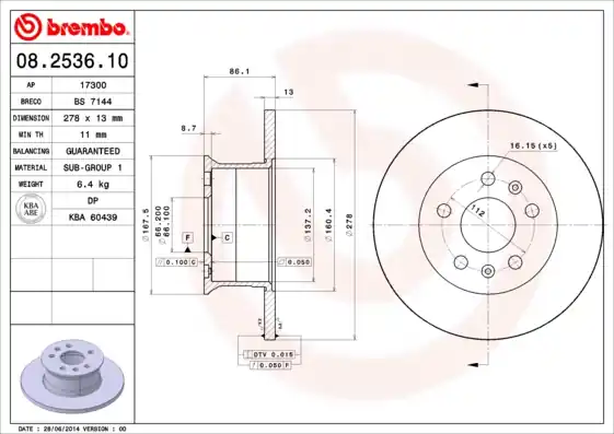 Remschijven Brembo 08.2536.10 Exclusieve Aanbieding