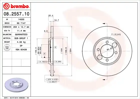 Remschijven Brembo 08.2557.10 Finale Uitverkoop