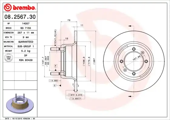 Laatste Versie Remschijven Brembo 08.2567.30