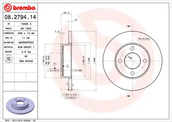 Remschijven Brembo 08.2794.14 Snelle Levering