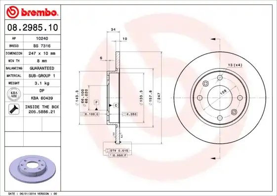 Remschijven Brembo 08.2985.10 Modern