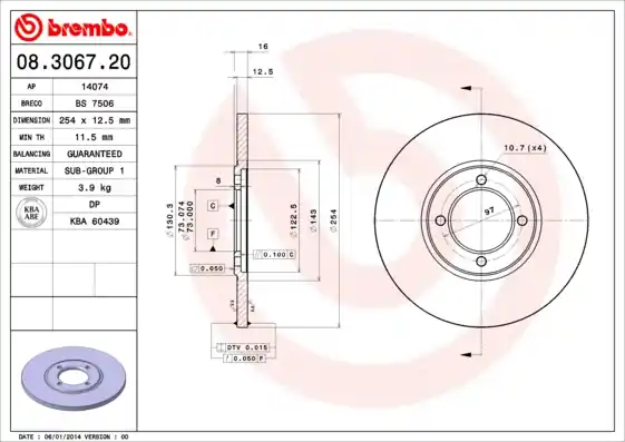 Remschijven Brembo 08.3067.20 Wereldwijde Verzending