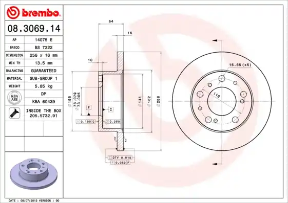 Remschijven Brembo 08.3069.14 Nieuw