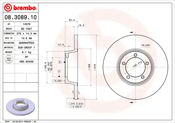 Remschijven Brembo 08.3089.10 Betaalbaar