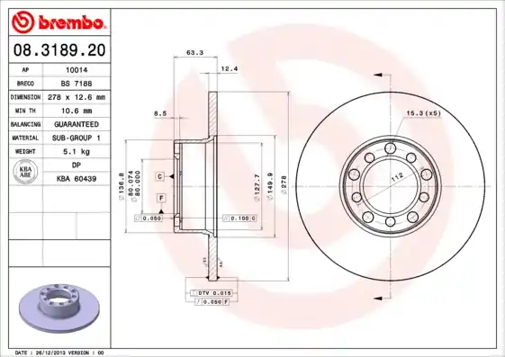 Remschijven Brembo 08.3189.20 Lage Kosten