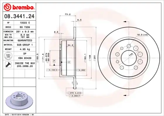 Remschijven Brembo 08.3441.24 Nieuw