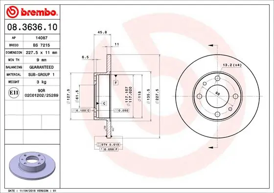 Remschijven Brembo 08.3636.10 Korting