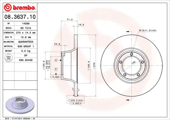 Remschijven Brembo 08.3637.10 Op = Op