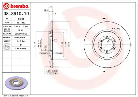Snelle Levering Remschijven Brembo 08.3910.10