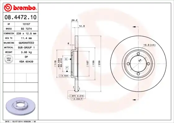 Remschijven Brembo 08.4472.10 Op = Op