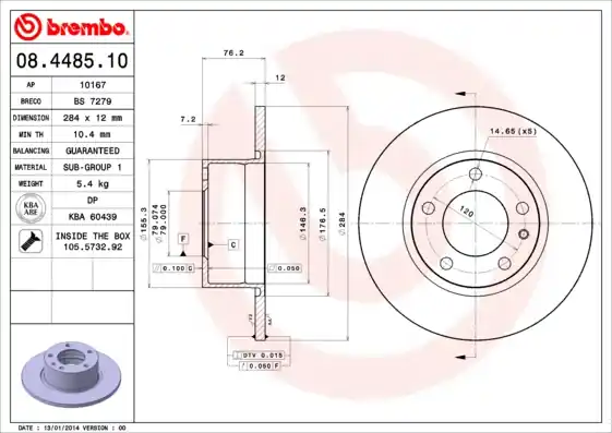 Remschijven Brembo 08.4485.10 Handgemaakt