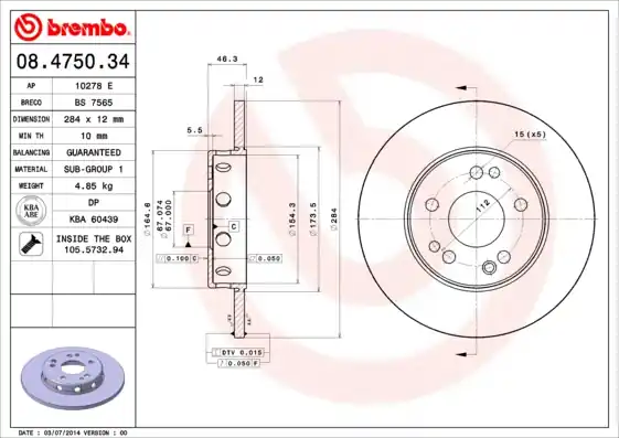 Remschijven Brembo 08.4750.34 Shop Nu