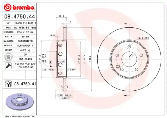 Professioneel Remschijven Brembo 08.4750.44
