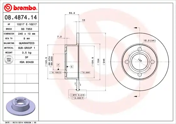 Bestseller Remschijven Brembo 08.4874.14