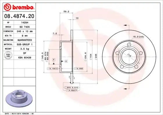 Authentiek Remschijven Brembo 08.4874.20