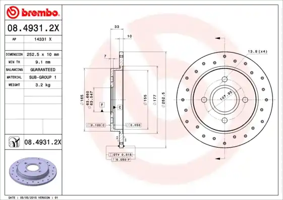 Remschijven Brembo 08.4931.2X Geld-Terug-Garantie