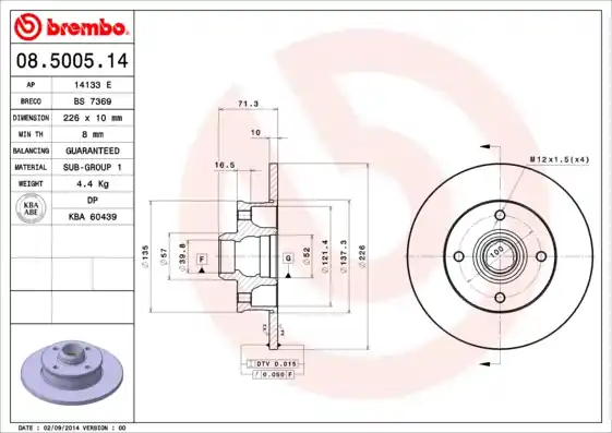 Beperkte Voorraad Remschijven Brembo 08.5005.14