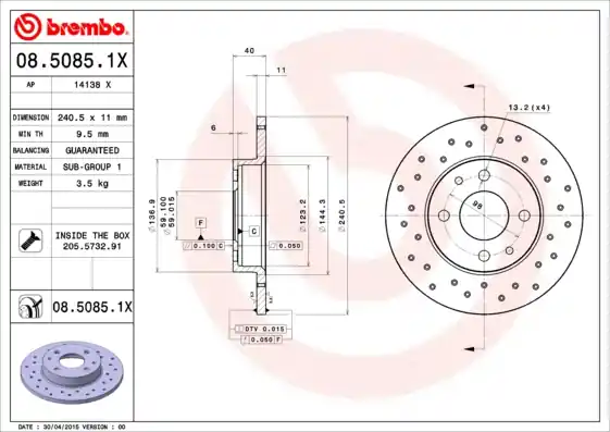 Gecertificeerd Remschijven Brembo 08.5085.1X