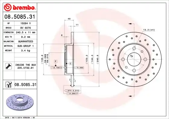 Remschijven Brembo 08.5085.31 Exclusief