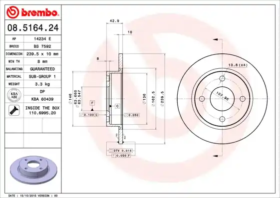 Ambachtelijk Remschijven Brembo 08.5164.24