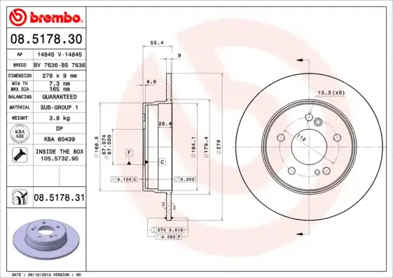Remschijven Brembo 08.5178.31 Handgemaakt