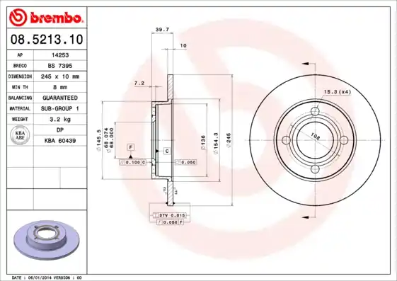 Remschijven Brembo 08.5213.10 Flitsaanbieding