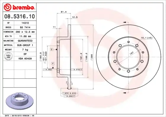 Remschijven Brembo 08.5316.10 Garantie Inbegrepen