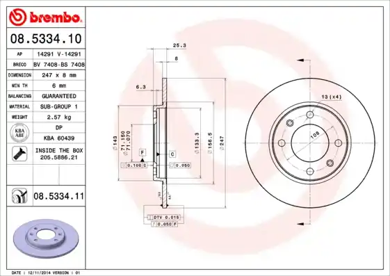Professioneel Remschijven Brembo 08.5334.11