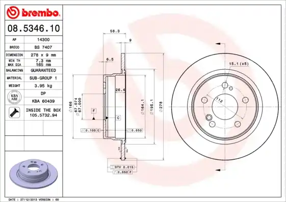 Gecertificeerd Remschijven Brembo 08.5346.10