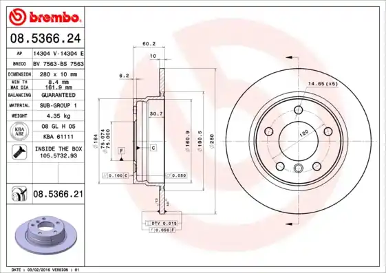 Remschijven Brembo 08.5366.21 Betaalbaar