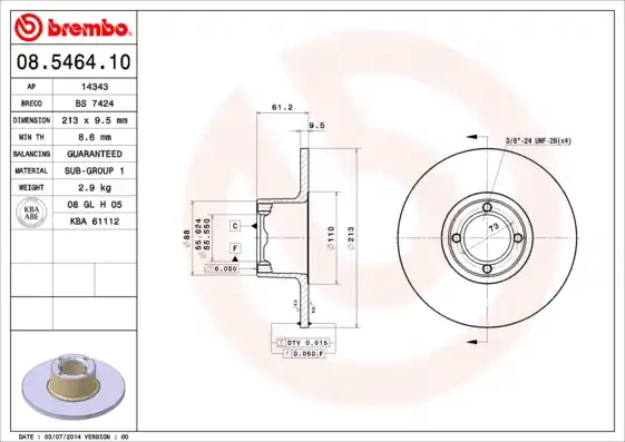 Korting Remschijven Brembo 08.5464.10
