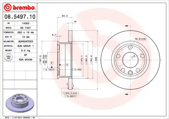 Lage Prijs Remschijven Brembo 08.5497.10