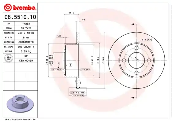 Remschijven Brembo 08.5510.10 Nieuw Model