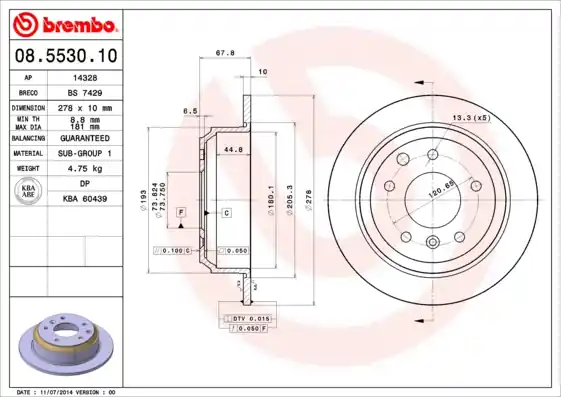 Remschijven Brembo 08.5530.10 Garantie Inbegrepen