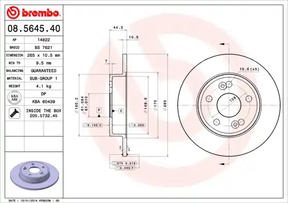 Premium Remschijven Brembo 08.5645.40