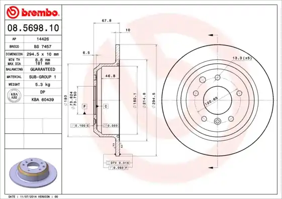 Remschijven Brembo 08.5698.10 Tijdelijk Beschikbaar