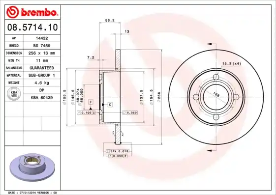 Remschijven Brembo 08.5714.10 Laatste Versie