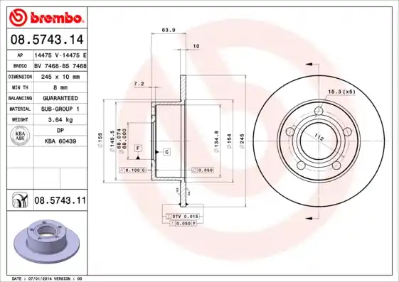 Remschijven Brembo 08.5743.11 Beperkt Aanbod