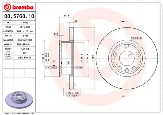 Remschijven Brembo 08.5768.10 Fabrieksprijs