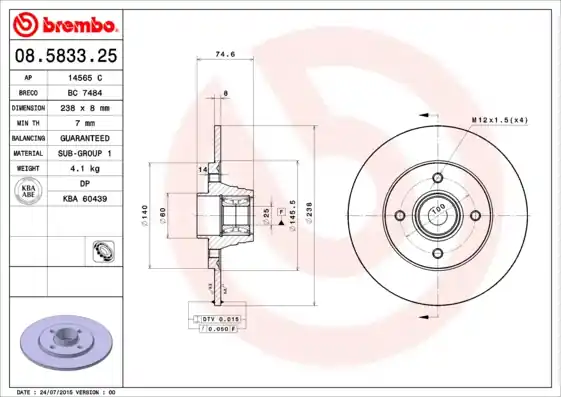 Op = Op Remschijven Brembo 08.5833.25