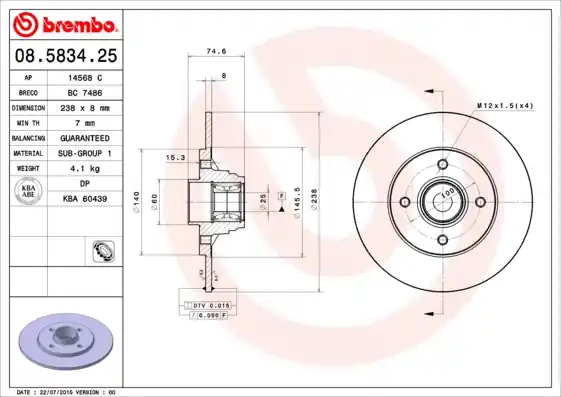 Dagaanbieding Remschijven Brembo 08.5834.25