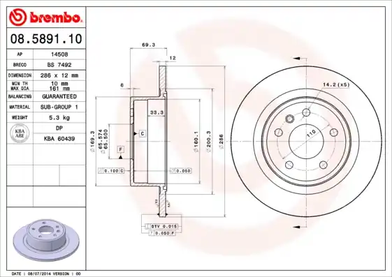 Remschijven Brembo 08.5891.10 Dagaanbieding