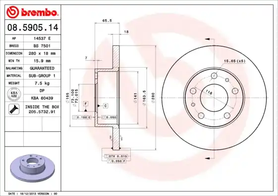 Remschijven Brembo 08.5905.14 Express Levering