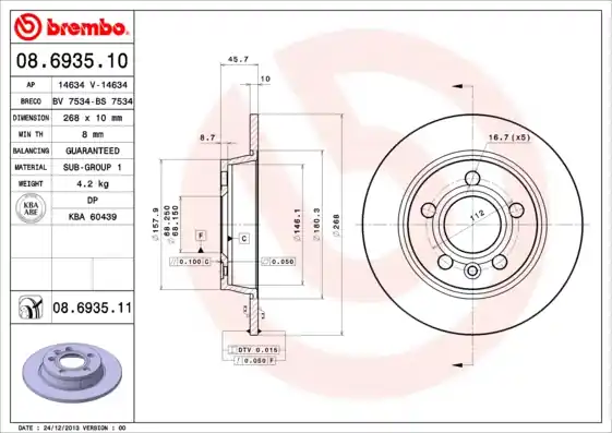 Remschijven Brembo 08.6935.11 Plaats Bestelling