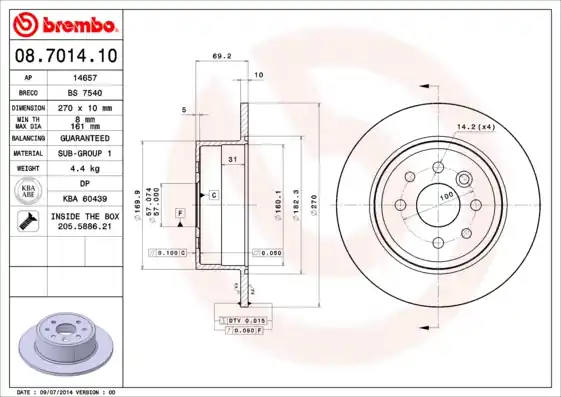 Remschijven Brembo 08.7014.10 Actieprijs