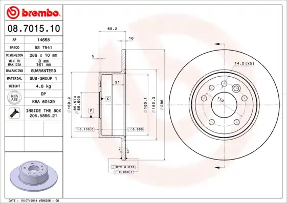 In De Mode Remschijven Brembo 08.7015.10
