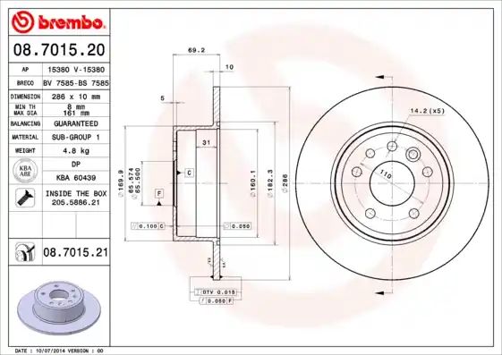 Remschijven Brembo 08.7015.21 Wereldwijde Verzending